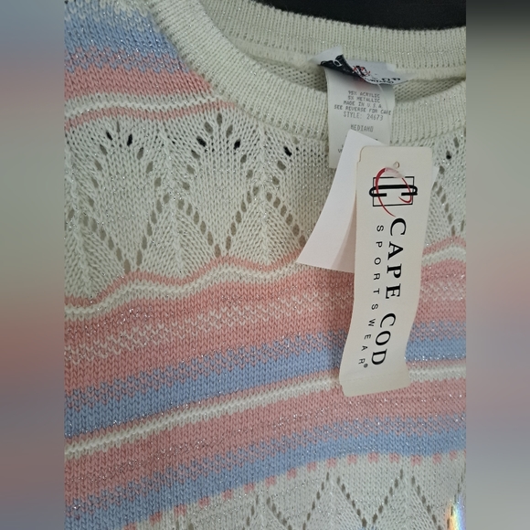 NWT Vintage Cape Cod Sportswear Pastel Pink Green White Metallic Sweater Size M - Picture 9 of 11